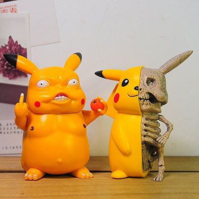 Pikachu โมเดลที่สามารถเคลื่อนย้ายได้น่ารักของเล่น Hiasan Kamar สำหรับเด็กของขวัญฮาโลวีน10Cm ลายกะโหลก Pikachu ตัวการ์ตูนแอนนิเมชั่นทำจาก PVC น่ากลัว