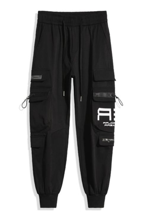 pfnw-man-cargo-pants-slim-pencil-mid-elastic-waist-man-high-street-streetwear-autumn-thin-functional-wind-mens-trousers