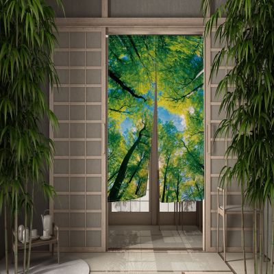 Fashion 2023 Green leaf curtain kitchen decoration, Japanese botanical curtain green party, Noren curtain entrances