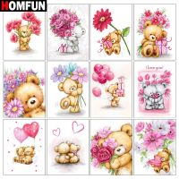 HOMFUN 5D Diy Diamond Painting Cross Stitch "Cartoon Bear Flower" Home Decor Full Rhinestones Inlay Diamond Embroidery