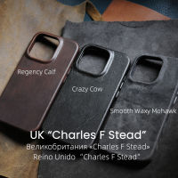 YMW ซองหนังแท้แม่เหล็กสำหรับ 14 Pro Max Plus Charles F Stead ธุรกิจ R หนังวัวธรรมชาติเคสศัพท์ Cover