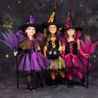 European and American Halloween Pair Dress Childrens Costume Witch Cosplay Festival Performance Dress Girl Witch Dress Up Suit