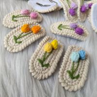 ●♞ Cute Retro Tulip Crochet Hair Clip Girl Handmade Colorful Flower Knitted Hairpin Kid Kawaii Barrettes Headwear Hair Accessories