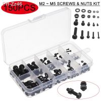 150pcs M2 M2.5 M3 M4 M5 Nylon Hex Screw Bolt Nut Standoff Spacer Assortment Kit Non-magnetic Black with Box