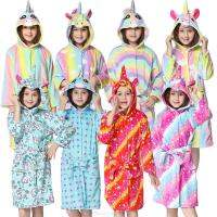 New Winter Flannel Soft Warm Children Sleepwear Towel Bathrobe For Teenage Unicorn Robes Kids Kigurumi Rainbow Christmas Pajamas