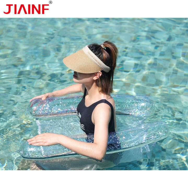 shiny-crystal-inflatable-mattress-with-net-bag-aldult-pvc-swimming-pool-accessories-summer-outdoor-water-hammock-lounge-bed