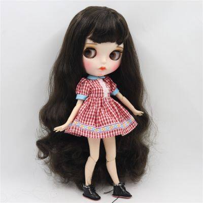 ตุ๊กตาบลายธ์ blythe doll 1/6 bjd ผิวสีขาวข้อต่อร่างกายผมสีน้ำตาลเข้มสีดำใบหน้าใหม่ด้าน