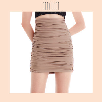[MILIN] Ruched stretch High waist mini skirt กระโปรงสั้นเอวสูงจผ้ายืดจับจีบย่น Beata skirt / Nude , Green