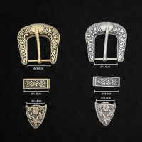 1Set Bronze Ethnic Metal Hooks Three-Piece Pin Buckles For Belt Metal Printing Waist Accessories 3cm Diameter Alloy Belt Buckle