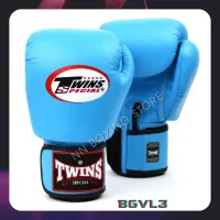 Twins  Boxing Gloves BGVL-3 Blue Velcro (8,10,12,14,16 oz) Genuine leather M Sparring Muay Thai MMA K1 นวมซ้อมชก ทวินส์ สเปเชี่ยล สีฟ้า หนังแท้ ผลิตจากโรงงานทวินส์