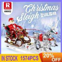 Reobrix 66001-4 MOC Santa บล็อกตัวต่อเลื่อนหิมะคริสต์มาสประกอบโมเดลของเล่นการศึกษาสำหรับเป็นของขวัญเด็ก