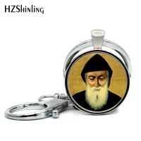 【DT】2017 New Design Saint Charbel Keychains Art Picture Glass Dome Jewelry St Charbel Pray Pendant Keyring for Christmas gift hot