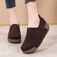 HOT★Cow Suede รองเท้าสตรีรองเท้าผ้าใบใหม่แฟชั่น Comfort Wedge Casual Loafers Slip On Perempuan S รองเท้าขนาดใหญ่