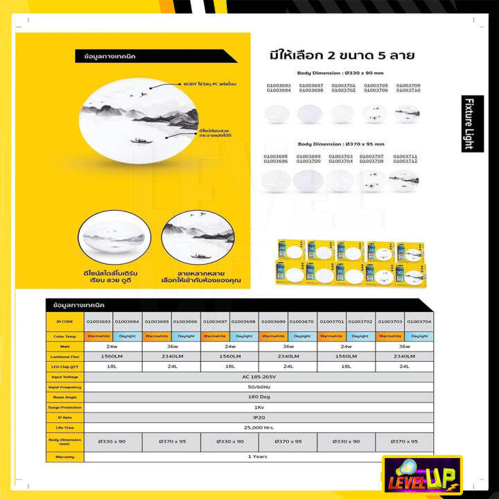 lampo-โคมไฟติดเพดาน-led-36w-โคมไฟซาลาเปา-โคมไฟติดลอย-โคมไฟติดฝ้า-ทรงกลม-36-วัตต์-หลอดไฟ-led-แสงสีขาว-daylight-มีลายให้เลือก