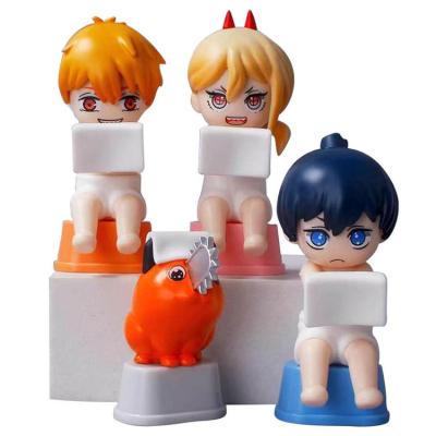 4 Pieces Anime Chainsaw Figure Pochita Power Electric Times Kawaii Q Version Figural Toys Car Decoration PVC Model Doll Gift like-minded