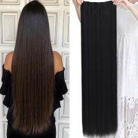 ✕ 32inch Super Long Straight Hairpiece Invisible Natural Synthetic 5 Clip In One Pieces Hair Extension for Women Black Brown