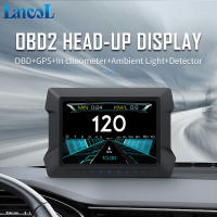 P22รถ HUD จอแสดงผล OBD GPS ระบบคู่หัวขึ้นแสดงรถวัด S Peedometer เอียงเมตรรถขับรถคอมพิวเตอร์หลายภาษา