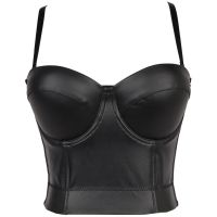 ✾✥✓ European And American Full Leather Suspenders Sexy Wrap Chest Hotel Bungee Top Womens Bottoming Anti-Light Black Can Be Worn Outside Tube Top