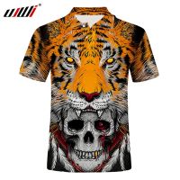 2023 new design- New Man Black Skull Polo Shirt Fashionable Interesting 3D Full Body Printing Summer Polo Tiger Stree