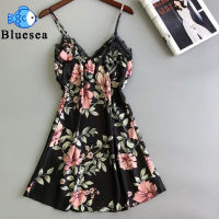 Women Ladies Floral Printed Night Dress Spaghetti Stap Lace Splicing V-neck Fashion Homewear Pyjamas Sleep Dress Sexy Lingerie