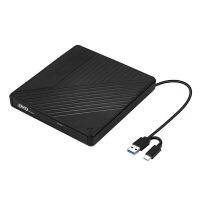 USB 3.0 DVD Burner Type-C Dual Port External Optical Drive Portable High Speed CD/DVD Player for Laptops, Desktops