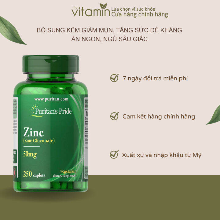 Viên Uống Kẽm Zinc Gluconate 50mg Giúp Tăng Đề Kháng Đẹp Da Mờ Thâm Sẹo