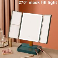 「orange beauty cosmetics」 72 LED Light Vanity Mirror 1/2/3X Magnifying Cosmetic 3 Folding Makeup Mirrors 270 Rotation Stepless Dimmer Beauty Table Mirrors