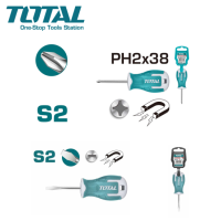 TOTAL ไขควงหัวโต ปลายแม่เหล็ก ( ปากแบน และ ปากแฉก ) ขนาด 1.1/2 นิ้ว รุ่น THT266038 / THT26PH2038 (Stubby Screwdriver)