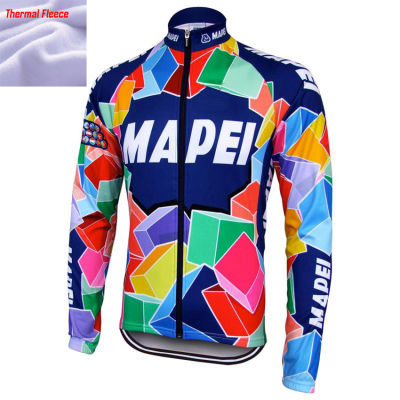 Colored Squares Long Sleeve Cycling Jersey Winter Thermal Fleece Slim Fit Cycling Clothes MTB Top Quality Windproof Bike Jacket