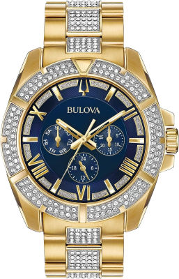 Bulova Mens Crystals Phantom Gold Tone Stainless Steel 6-Hand Multi-Function Quartz Watch Style: 98C128