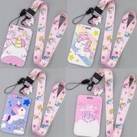 New Disney Credential Holder Kawaii Unicorns Hanging Neck Long Rope Card Holders Keychain Cute Pink Badge Holder Id Card Holder