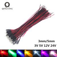 50pcs 3V 5V 12V 24V DC 3mm 5mm Water Clear LED Diodes Red/Green/Blue/Yellow/UV/Orange/Pink/Warm/White/RGB Pre-Wired 20cm CableElectrical Circuitry Par