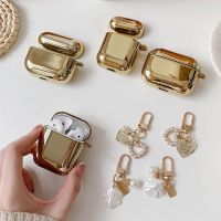 Electroplated Gold Earphone Case for Apple AirPods 1 2 Pro 3 AirPod Case Cute Plating Pearl Ornaments Keyring Soft Cover funda Wireless Earbuds Access