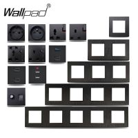 Wallpad แผงแปรงสีดำ S6 EU ฝรั่งเศสซ็อกเก็ตผนังสากลไฟฟ้าเครื่องชาร์จ USB CAT6ข้อมูลโมดูล HDMI TV