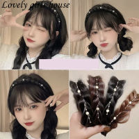 【♡Lovely girls house♡】ที่คาดผมถักลายก้างปลาแบบกว้างสไตล์เกาหลีวิกไข่มุกสายที่คาดผมศรีษะย้อนยุคสำหรับผู้หญิงหญิงสาวแฟชั่นเครื่องประดับผม