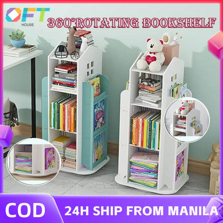 60° Rotating Bookshelf Movable Solid Wood Book Storage Bookcase Simple