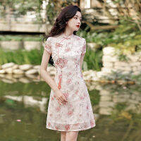 Joso 2022ใหม่ชีฟอง Jacquard Peony ปรับปรุงทุกวันอารมณ์หนุ่ม Cheongsam สาวหวาน Dress