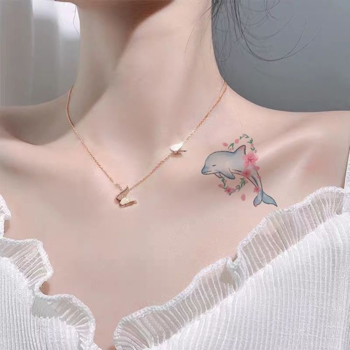 small-fresh-tattoo-stickers-waterproof-female-long-lasting-net-red-style-dolphin-girl-heart-cute-small-flower-collarbone-ins-style