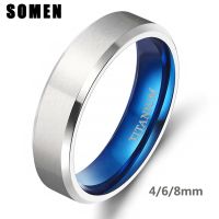 {BUSA Fashion Accessories} Somen 6Mm Pure Titanium Men Fashion Accessories Simple Blue Silver Color Wedding Ring For Male Jewelry Anel