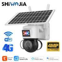 SHIWOJIA กล้องวงจรปิดพลังงานแสงอาทิตย์สำหรับใช้ภายนอก4MP 4G /Wifi Tuya สมาร์ทโฮมแบตเตอรี่21000Mah ไฟสนามเฝ้าระวังด้วย Alexa