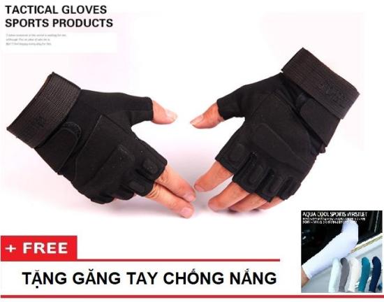 Hot sale găng tay nam hở ngón blackhawk đen + tặng 1 đôi găng tay chống - ảnh sản phẩm 1