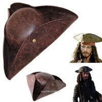 【hot】﹉♟۞  Chapéu pirata de couro falso vintage para homens e mulheres Jack Sparrow Cosplay baile máscaras boné dos piratas do Tricorn chapéu capitão