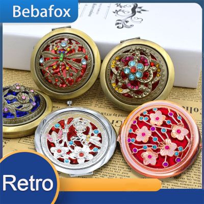 Mini Retro Two-side Folding Make Up Mirror Women Vintage Printed Round Makeup Compact Pocket Floral Portable Cosmetic For Gift Mirrors