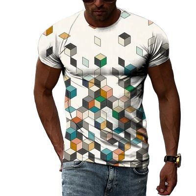 Summer Simple Fashion Lattice Men t-shirts 3D Casual Creative Personality Printed Tees Leisure Handsome O-neck Short Sleeve Tops