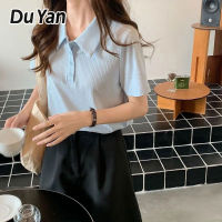 Du Yan เสื้อโปโลลำลองทรงหลวมแขนสั้นสำหรับผู้หญิงสไตล์เกาหลี