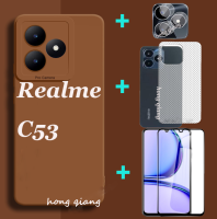 4in1สำหรับ Realme C53 C55ซิลิโคนสีลูกกวาดเคสโทรศัพท์ + ฟิล์มกระจกเทมเปอร์ + ฟิล์มเลนส์ + ฟิล์มด้านหลัง