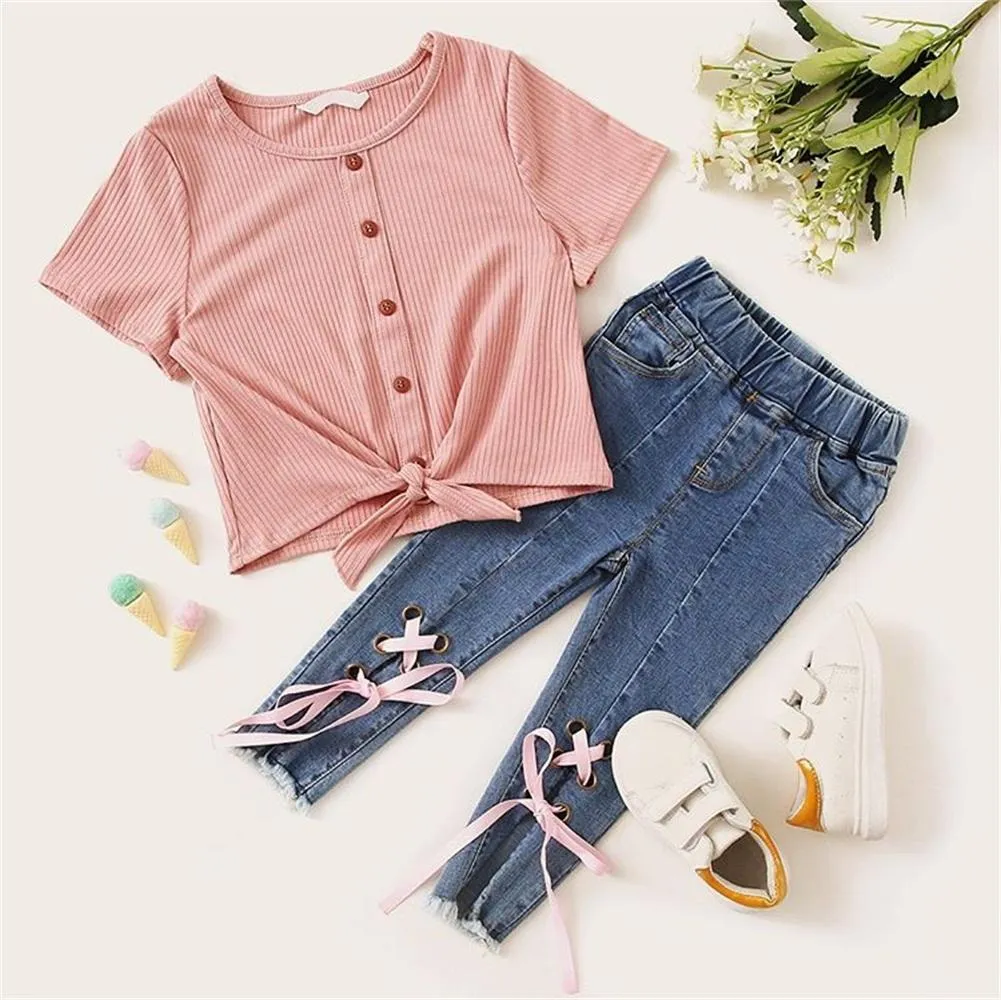 Thorn Tree New Fashion Baby Girl Solid Shirt Top Jeans Long Pants ...