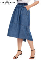 LIH HUA Womens Plus Size Denim Skirt Spring Chic Elegant Skirt For Chubby Women Cotton Skirt