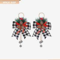 WFKIJG 2pcs ลายสก๊อตสีแดงสีดำ โบว์ริบบิ้นคริสต์มาส โคนต้นสนชนิดหนึ่ง งานประดิษฐ์ต้นไม้ โบว์ประกายแวววาว แฟชั่นสำหรับผู้หญิง โบว์ของขวัญ โบว์ลายสก๊อต ตกแต่งกลางแจ้งในร่ม