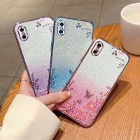 เคส SE2สำหรับ iPhone X XR XS Max 7 8 6 6 6S 2022 SE3 SE 2020ซิลิโคน TPU ยืดหยุ่นฝาหลังอ่อนนุ่มเคสกันกระแทกมือถือแวววาวปกป้องดอกไม้ไล่ระดับสี